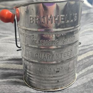 Antique Bromwell Measuring Sifter with Red/Orange Wooden Handle